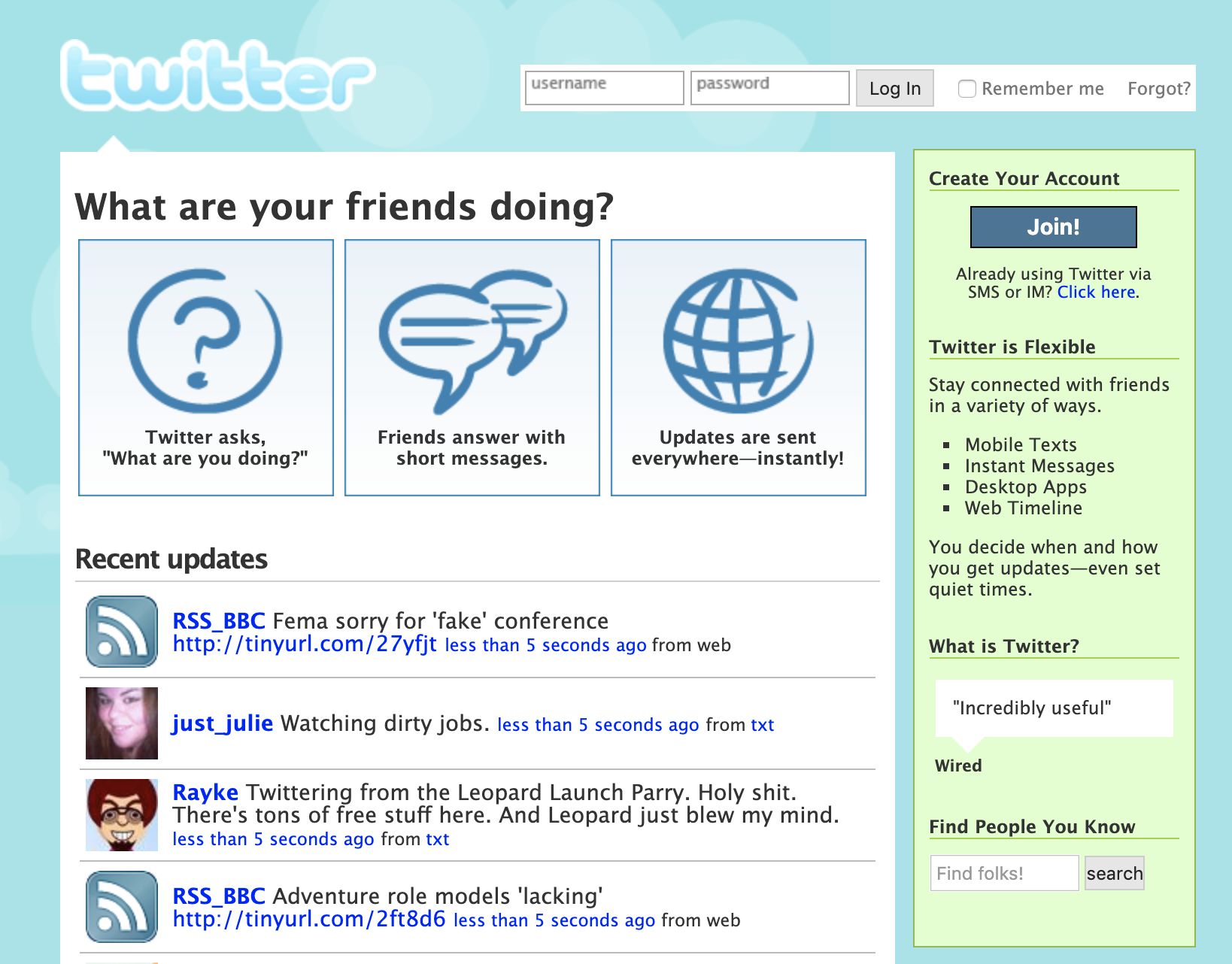 A screenshot of Twitter from 2007.